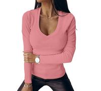 Chicrise Tee Shirt Manches Longues Sexy pour Femme Rencontre Top Automne 2024 Rose L 42-44