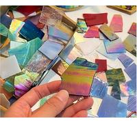 CHICSHIS Lot de 1 kg de pièces de vitrail irisé pour travaux manuels - Variété de carreaux de verre brisé irréguliers pour art mosiaque, morceaux de mosaïque de couleurs vives pour décoration