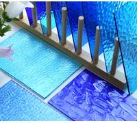 CHICSHIS Lot de 10 feuilles de verre cathédral bleu transparent pour l'artisanat - Carreaux en verre texturé coloré de 15 x 10 cm - Pour bricolage et art mosaïque vivante