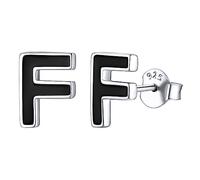 ChicSilver 925 Boucles d'Oreilles Alphabet Noir F Femme Homme Lettre Boucles d'Oreilles avec Coffret Cadeau pour Enfants et Ados