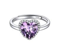 ChicSilver Bague Amethyste Bague Argent Femme Ajustable,Anneau Réglable avec Pierre Améthyste en Forme Coeur Brillante, Bijoux Fantaisie Cadeau Femme Valentin Anniversaire