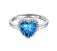 ChicSilver Bague Argent Femme Ajustable,Anneau Réglable avec Pierre Saphir en Forme Coeur Brillante, Bijoux Fantaisie Cadeau Femme Valentin Anniversaire