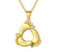 ChicSilver Bijoux Collier Pieds de Bébé avec Gravure Collier Pendentif 3 Noms Enfant et Maman Personnalisé Argent 925