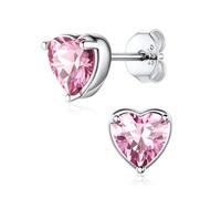 ChicSilver Boucles d'oreilles coeur en Argent 925 Avec Pierre de Naissance Coloré Elégant Boucles d'Oreilles Clous et Puces Femme - Idée Cadeau Anniversaire,Noël,Saint Valentin Octobre.-tourmaline