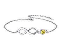 ChicSilver Bracelet de cheville 925 réglable avec pierre de naissance infini 12 mois pour l'été plage avec coffret cadeau, Taglia unica, Zirconium Argent sterling Argent Pierre