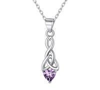 ChicSilver Collier Argent Femme,Pendentif Coeur Celtique avec Pierre Améthyste Brillante, Chaine Ajustable 45+5cm,Bijoux Amulette de Protection Idée Cadeau Fille Femme Maman Anniversaire Noel