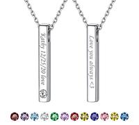 ChicSilver Collier Barre Verticale à Graver Argent Femme Pendentif Prénom Personnalisé Bijoux avec Pierre de Naissance