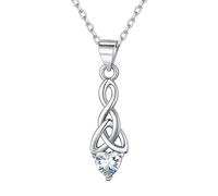 ChicSilver Collier Coeur Femme Argent,Pendentif Celtique Fantaisie avec Pierre Diamant Brillante, Chaine Ajustable 45+5cm,Bijoux Amulette de Protection Idée Cadeau Fille Femme Maman Anniversaire Noel