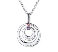 ChicSilver Collier de Famille avec 2 Prénom Pierres de Naissance Personnalisé Collier de Mères pour Femme Grand-mère en Argent Sterling 925 Platine Rhodié