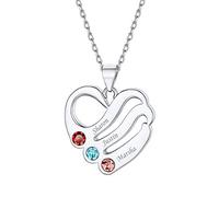ChicSilver Collier de Famille de Coeur avec 3 Prénom Pierres de Naissance Personnalisé Collier de Mères pour Femme Grand-mère en Argent Sterling 925 Platine Rhodié