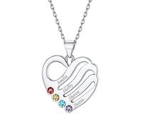 ChicSilver Collier de Famille de Coeur avec 4 Prénom Pierres de Naissance Personnalisé Collier de Mères pour Femme Grand-mère en Argent Sterling 925 Platine Rhodié