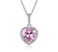 ChicSilver Collier Femme Coeur Rose Je T’Aime en Argent 925,Pendentif Coeur Tourmaline Plaqué Strass Brillant avec Chaîne Réglable,Bijoux Élégant pour Cadeau Anniversaire de Maman,Filles