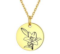 ChicSilver Collier Fleur de Naissance Plaqué Or Médaille Fleur lis Argent 925 Pendentif Naissance Mai Chaîne Réglable Bijoux Cadeau Anniversaire pour Maman Femme Fille