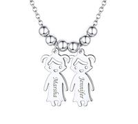 ChicSilver Collier Gravé pour Maman avec Pendentif Enfants Filles,Pendentif 2 Petite Filles Prénom Personnalisé en Argent 925 avec Chaîne Réglable 45+5cm,Bijoux Cadeau Anniversaire Maman Femmes