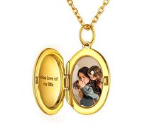 ChicSilver Collier Médaillon Porte Photo Collier Pendentif Prénom Personnalisé avec Chaîne Plaqué Or 18K 22+2"(55+5cm) Bijoux Décoration pour la Fête des Pères, Cadeau de Mariage d'anniversaire