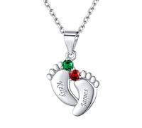 ChicSilver Collier Mère et 2 Enfants Personnalisé Argent 925 Collier Pendentif avec Pieds des Enfants Bijoux Gravé Original pour Famille Maman