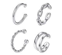 ChicSilver Lots de 4 Pcs Helix Anneau Réglable - Manchette d’oreille Femme Argent 925 - Boucles d'oreilles pour Hélix sans Trou Non Piercing EarCuff Boucle d'Oreille Clips Non Percées Femms Filles