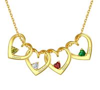 ChicSilver Pendentif Nom Gravure Personnalisé de 4 Prénoms Coeurs Argent 925 Plaqué Or Collier Fantaisie Gravé Amour Soeur