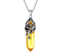 ChicSilver Pendentif Prisme Cristal Topaze Jaune Collier Pierre Forme de Balle de Guérison Chakra Cadeau pour Femme Fille