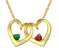 ChicSilver Ras de Cou 2 Noms Gravure Or Collier 2 Coeurs pour Couple Personnalisé Argent 925 Bijou pour Maman Mariage