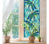 ChicSkin Film autocollant pour vitrail - 40 x 330 cm - Original dessiné à la main - Décoration statique double face - Motif libellule volante bleue