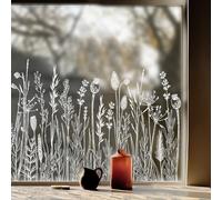 ChicSkin Film de bordure de fenêtre blanc pur, autocollant statique amovible transparent pour décoration de fenêtre en verre, salon, fleurs sauvages et herbes 150 x 40 cm