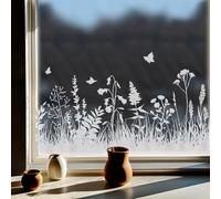 ChicSkin Film de bordure de fenêtre blanc pur, autocollant transparent pour décoration de verre, fleurs sauvages, herbes avec papillons, 150 x 40 cm