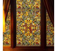 ChicSkin Film de vitrail autocollant 43 x 287 cm - Original - Dessin à la main pour l'intimité - Adhésif double face - Verre décoratif - Libellule bohème