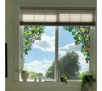 ChicSkin Images de fenêtre dessinées à la main printemps, vignes et oiseaux - Effet vitrail artificiel - Convient pour le salon, la chambre à coucher et la cuisine - Décoration de fenêtre 40 x 56 cm
