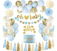 Chicslick-Baby Shower Decoracion Niño, Globos Baby Shower Niño, Azul Globos Decoracion Nacido Bebé Adorno, Oh Baby Banner, Oh Baby Cake Topperpara Baby Shower Niño Globo Recién Nacido Niño[X2116]