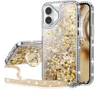 Chicslick-Coque Pour Iphone 16 Avec Support, Téléphone Portable À Paillette Pour Filles Avec Anneau, Protection En Silicone Liquide Glitter Pour Iphone 16 - Or[X1756]