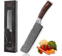 Chicslick-Edib Couteau Nakiri En Damas I Lame Tranchante De 17,5 Cm En Acier Damassé À 67 Couches Avec Noyau Vg10 Et Manche En Bois De Pakka I Couteau De Cuisine Professionnel & Couteau Dama[X584]