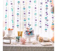 Chicslick-Guirlande De Sirène Irisée De 16m Avec Méduse Coquillage Étoile De Mer Perle Banderole En Papier, Pour Décorations De Fête D'anniversaire Sur Le Thème De L'océan Et De La Sirène[X415]