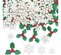 Chicslick-Lot De 100 Petits Flocons De Neige En Résine - Décorations De Noël - Feuilles De Houx Et Baies - Breloques Pailletées En Forme De Neige - Confettis À Faire Soi-Même Pour Sapin De N[X750]