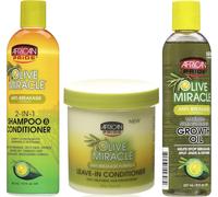 Chicslick-- Lot De 3 Soins Capillaires Anti-Casse Olive Miracle - Shampooing Et Après-Shampoing 2 En 1 / Après-Shampoing Sans Rinçage / Huile Ultra-Fortifiante Pour La Pousse Des Cheveux[X1141]