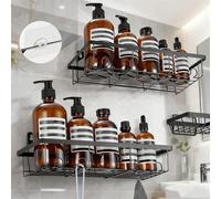 ChicSolis Lot de 3 étagères de douche sans perçage - En acier inoxydable - Noir - Pour shampooing et gel douche