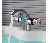 chicstyleme Mitigeur thermostatique de lavabo de salle de bain - Mitigeur basse pression - Robinet de baignoire - Robinet mitigeur de lavabo - Double poignée - Chromé argenté