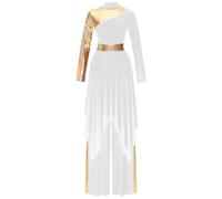 CHICTRY 2 Pièces Robe Danse Liturgique Femme Costume Danse Prière Louange Robe de Chœur Culte Manches Longues Choir Gown Blanc XL