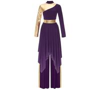 CHICTRY 2 Pièces Robe Danse Liturgique Femme Costume Danse Prière Louange Robe de Chœur Culte Manches Longues Choir Gown Violet XL