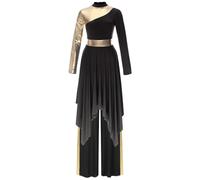 CHICTRY 2 Pièces Robe Danse Liturgique Femme Costume Danse Prière Louange Robe de Chœur Culte Manches Longues Choir Gown Noir L