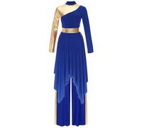 CHICTRY 2 Pièces Robe Danse Liturgique Femme Costume Danse Prière Louange Robe de Chœur Culte Manches Longues Choir Gown Bleu S