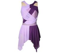 CHICTRY Bloc de Couleur pour Femmes Costume lyrique de Danse contemporaine Robe de Ballet sans Manches Silhouette irrégulière Robe de Patinage sur Glace S-XXL Violet M