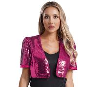 CHICTRY Cardigan Paillette Brillante Femme Veste Ouvert Disco Danse Boléro Manteau Sequins à Manches Longues Glitter Party Blouson Cérémonie Cocktail Soirée S-4XL Rose Vif M