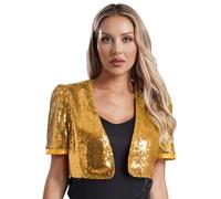 CHICTRY Cardigan Paillette Brillante Femme Veste Ouvert Disco Danse Boléro Manteau Sequins à Manches Longues Glitter Party Blouson Cérémonie Cocktail Soirée S-4XL Or M