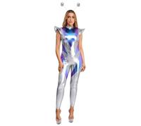 CHICTRY Combinaison Alien Disco Femme Cosplay Astronaute Métallique Brillant Déguisement Soirée Fête Carnaval Halloween Argent M