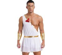 CHICTRY Déguisement Ange d'amour Homme Tunique avec Rouge Coeur Saint Valentin Costume Dieu Mythologie Halloween Carnaval Fête Cosplay Cadeau A Blanc L