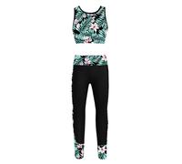 CHICTRY Enfant Fille Ensemble de Sport Danse Crop Top Numérique Imprimé Débardeur Brassière de Sport Yoga Mesh Dos Nageur Haut et Pantalon Gym Fitness Dancewear 3-16 Ans Rose Lys 5-6 ans