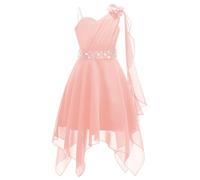 CHICTRY Enfant Fille Princesse Robe Cérémonie Élégant Strass Robe d'honneur Mariage sans Manches 3D Fleur Robe Cocktail Soirée Bal Une Épaule Mousseline de Soie 6-16 Ans Rose 9-10 Ans