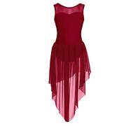 CHICTRY Enfant Fille Robe Danse Classique Ballet Danseuse Robe Rumba Samba Salsa Latine Jazz Asymétrique Robe Danse de Salon Compétition Contemporaine Robe sans Manche Rouge Foncé 12 Ans
