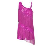 CHICTRY Enfant Robe Danse Latine Fille Paillettes Robe Danse Samba Tango Salsa Belly Ballroom Gland Robe Danse de Salon Dos Nu Dancewear 6-16 Ans A Rose Vif 15-16 Ans